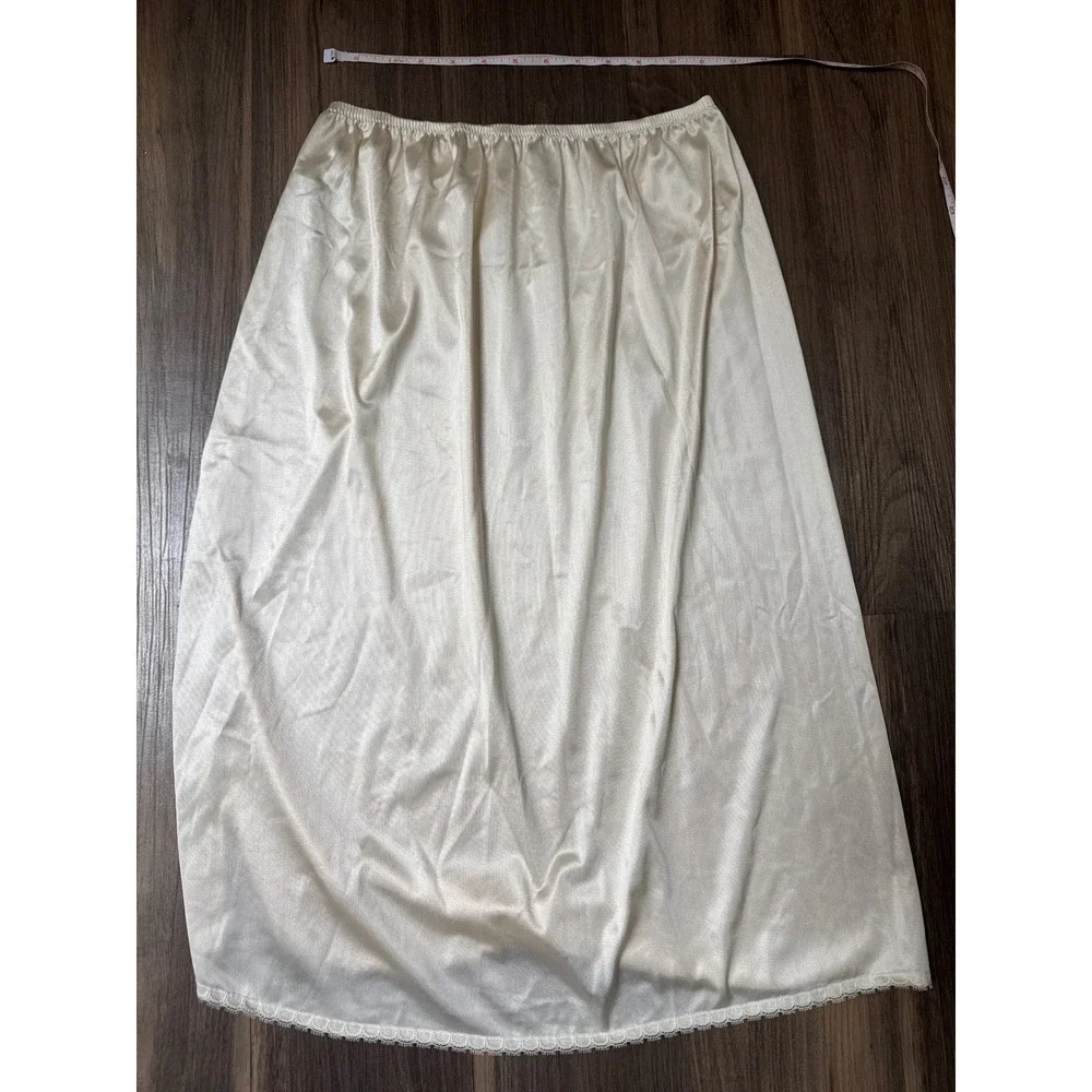 Vintage Half Slip Skirt Womens M/28" Cream Nylon Lace Trim Side Slit Style 1760 - Picture 4 of 5